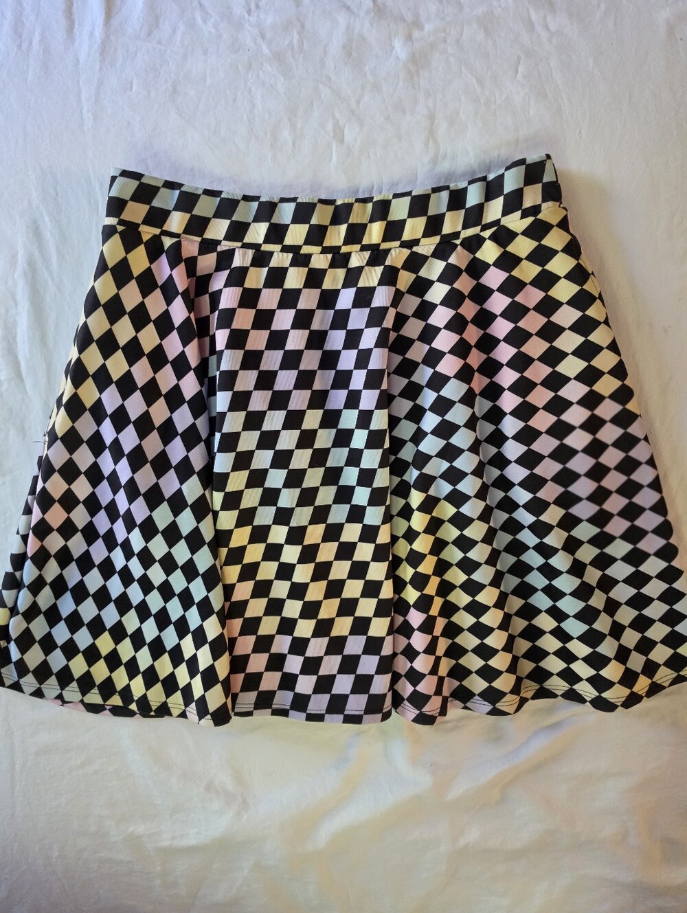 Hot Topic Pastel Rainbow Checkerboard Skater Skirt Medium